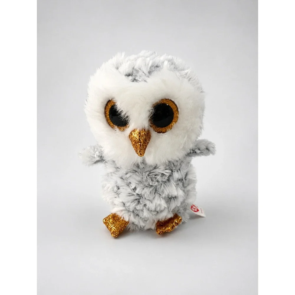 TY Beanie Boos Owlette White Gray Owl Plush Gold Glitter Eyes 6 Inch Toy